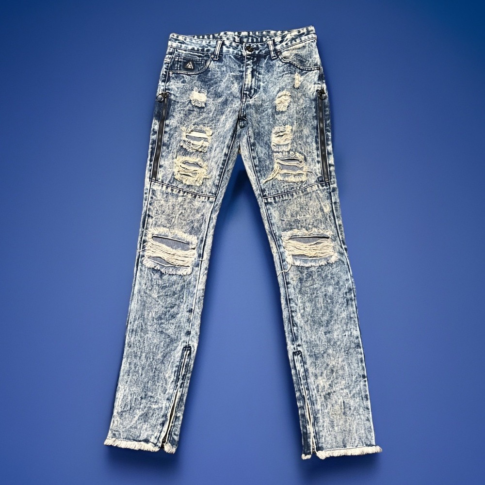 DNM Jeans Men's Size 30 Acid Wash Skinny Distressed Blue 5 Pocket 33x32